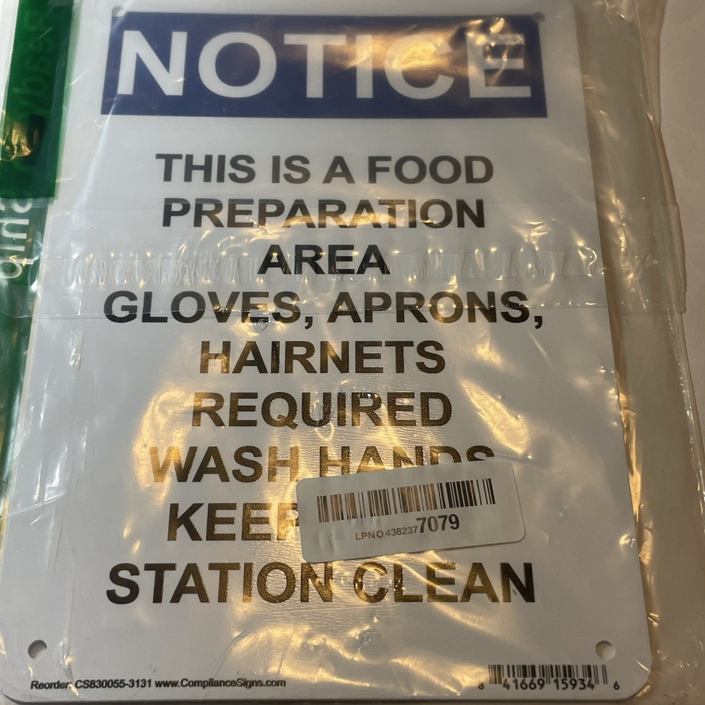 This Is A Food Preparation Area Gloves OSHA Notice Sign